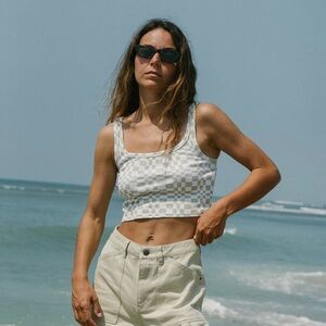 BILLABONG 🍃 Sun goddess Printed Checkered Tank Top light avocado Size Small